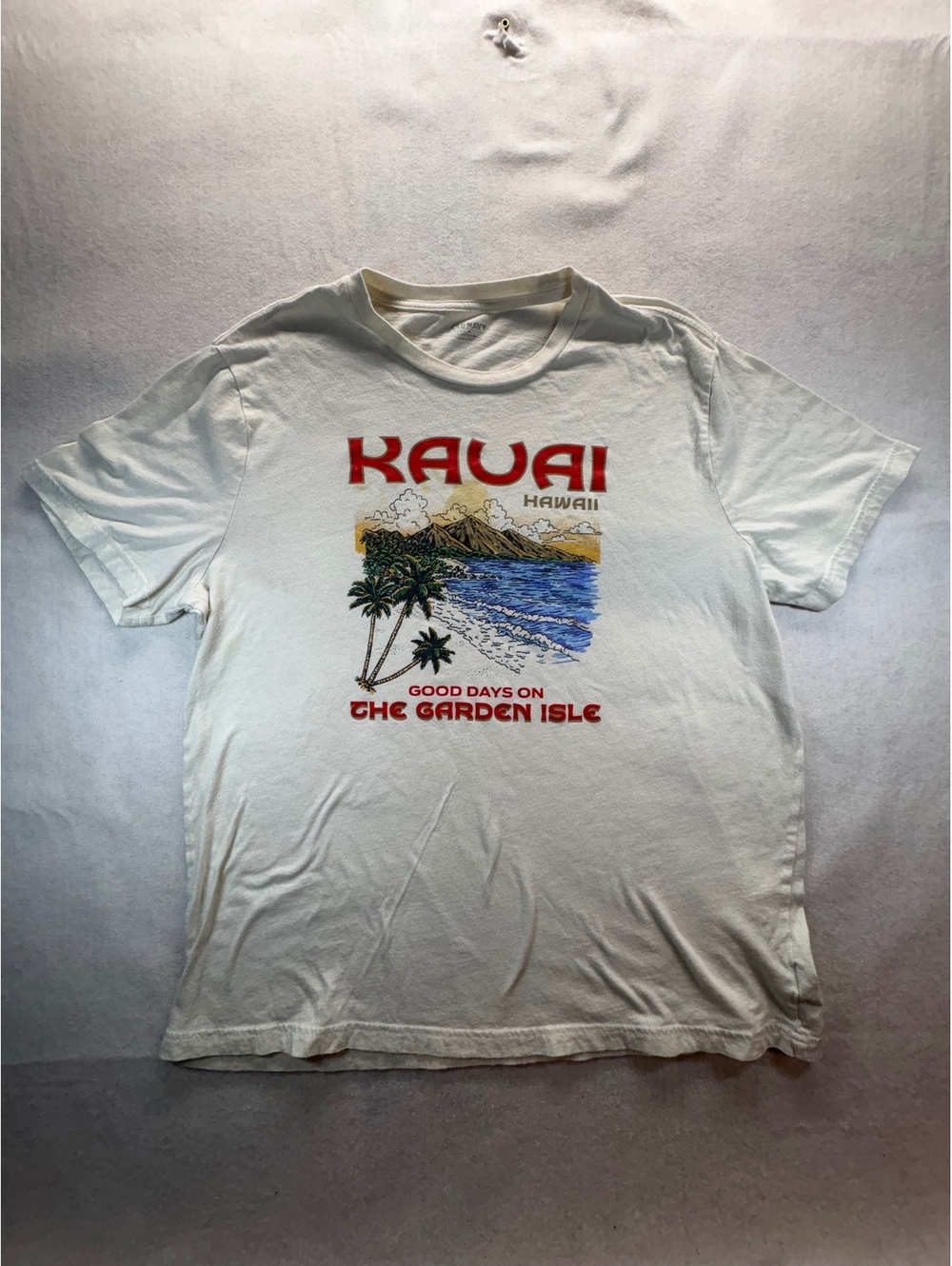 Old Navy Kauai Hawaii Garden Isle Graphic T-Shirt Men’s XL White Beach Tee
